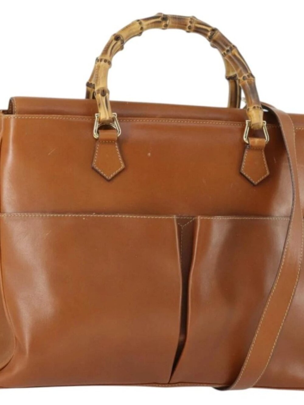 GUCCI Bamboo Hand Bag Leather 2way Brown Gold 002 123 0322 Auth